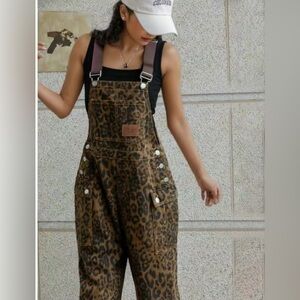 Brown Leopard Print Women's Overalls